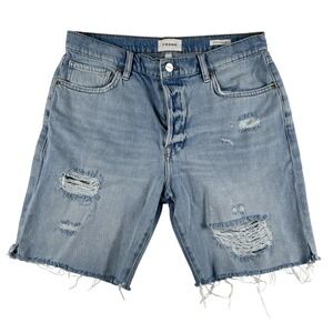 FRAME Shorts Womens Size 29 Light Wash Blue Le Slouch Bermuda Distressed Denim